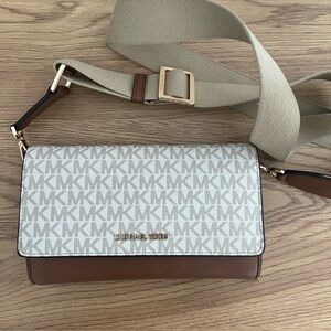 Michael Kors Brown and Cream Crossbody Bag with Signature Monogram